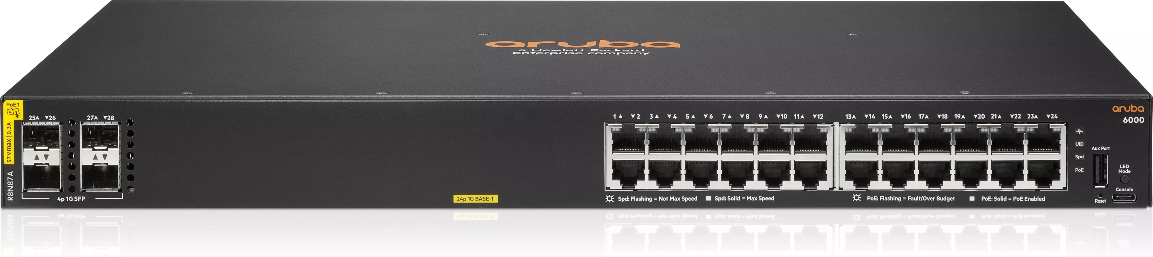 Aruba 6000 24G Sınıf 4 PoE 4SFP 370 W Switch